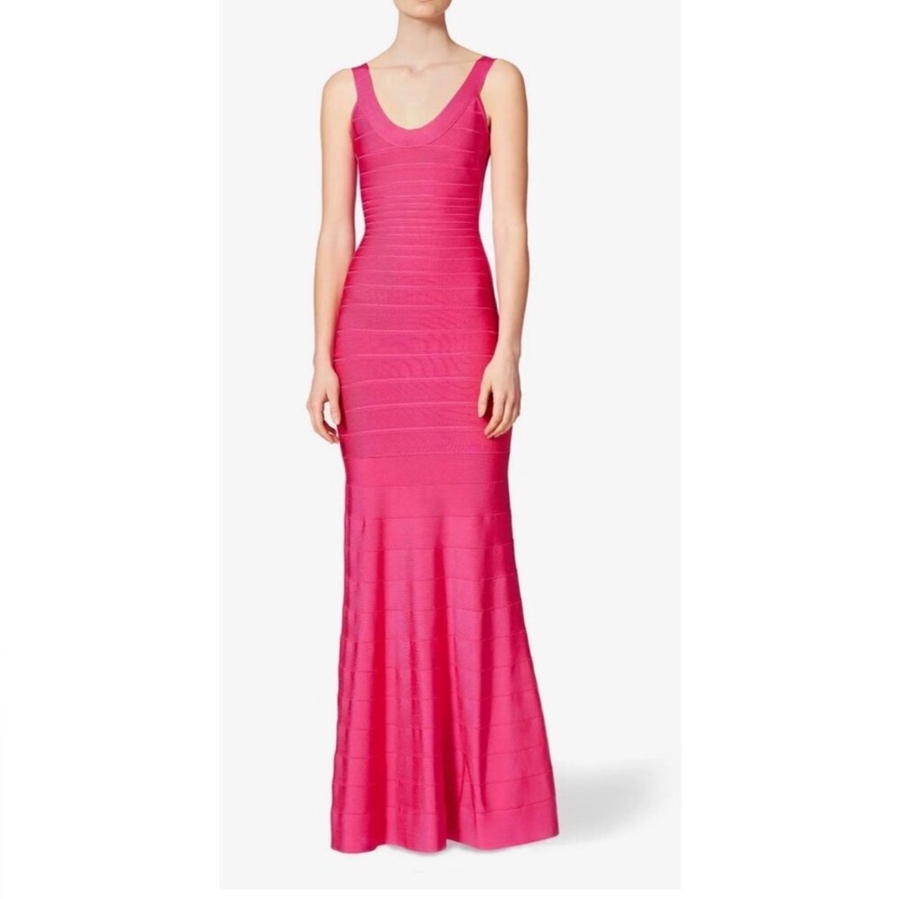 HERVE LEGER PINK ELLEN BANDAGE GOWN SIZE XS